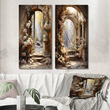 Modern Metal Wall Art Set - Ancient Ruins Blooms II - 2 Pieces