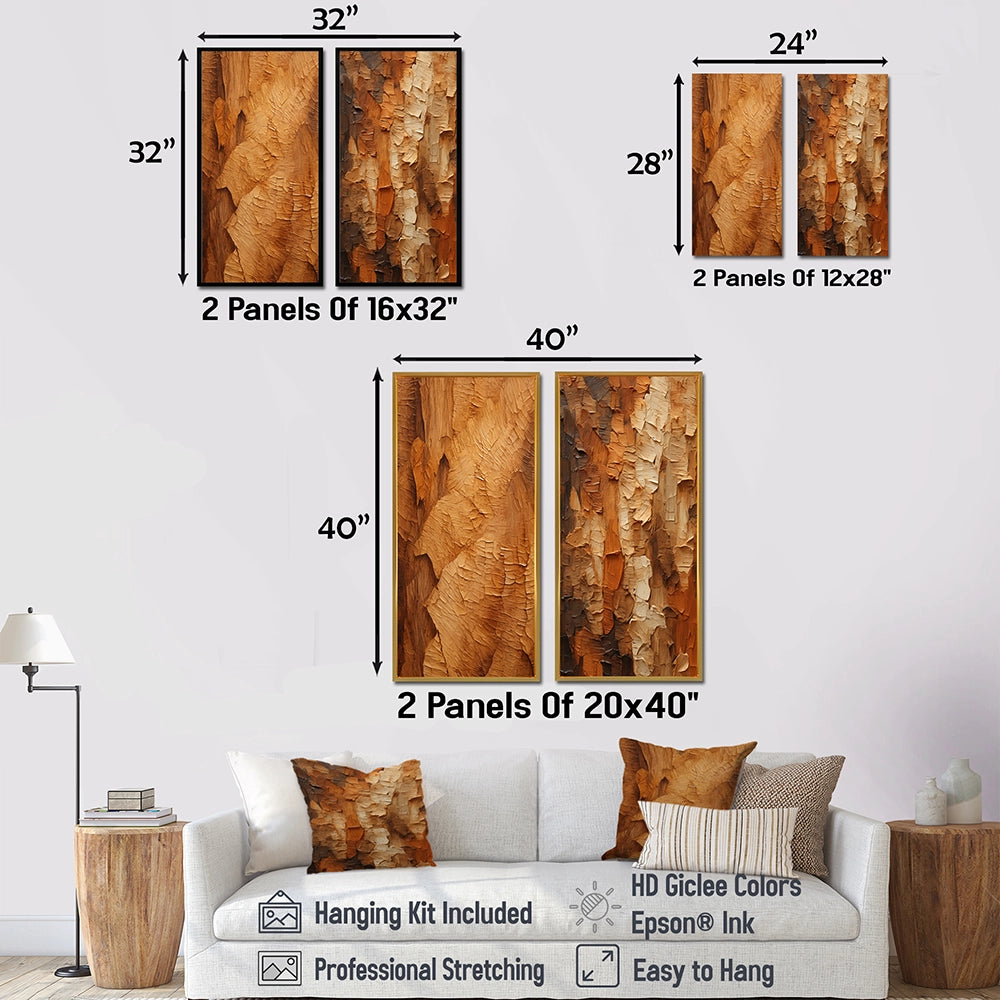 Modern Wall Art Canvas Set - Brown Tree Bark Essence II - 2 Pieces