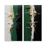 Modern Canvas Wall Art Set of 2 - Golden Green And Black Ink Merge I