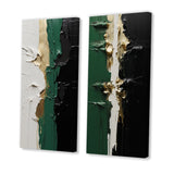 Modern Canvas Wall Art Set of 2 - Golden Green And Black Ink Merge I