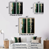Modern Canvas Wall Art Set of 2 - Golden Green And Black Ink Merge I