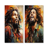 Pop Art Canvas Wall Art Set of 2- Colorful Raga Bob Marley Portrait I