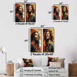 Pop Art Canvas Wall Art Set of 2- Colorful Raga Bob Marley Portrait I
