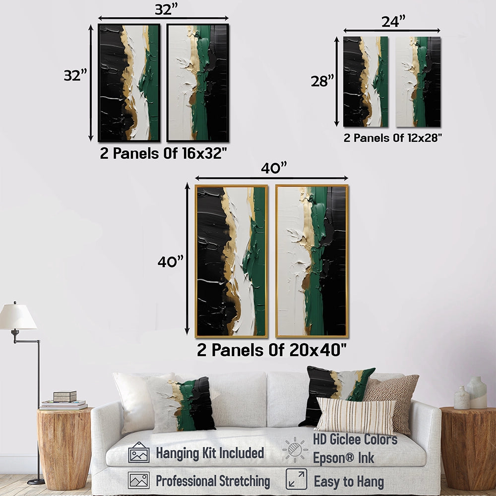 Modern Multi Panel Canvas Wall Art - Golden Green And Black Ink Merge IV