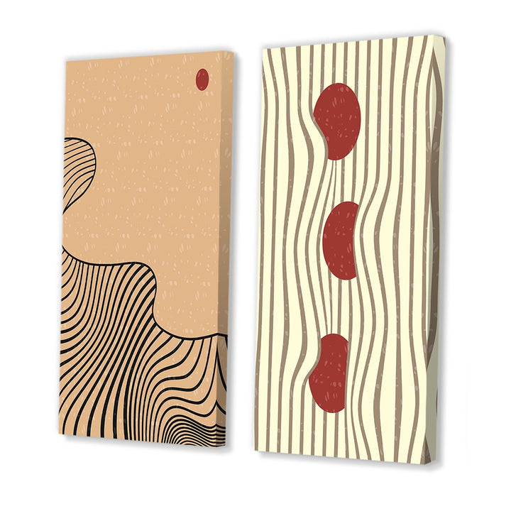 Abstract Canvas Wall Art - Retro Japanese Minimal Geometric Typography II - 2 Pieces
