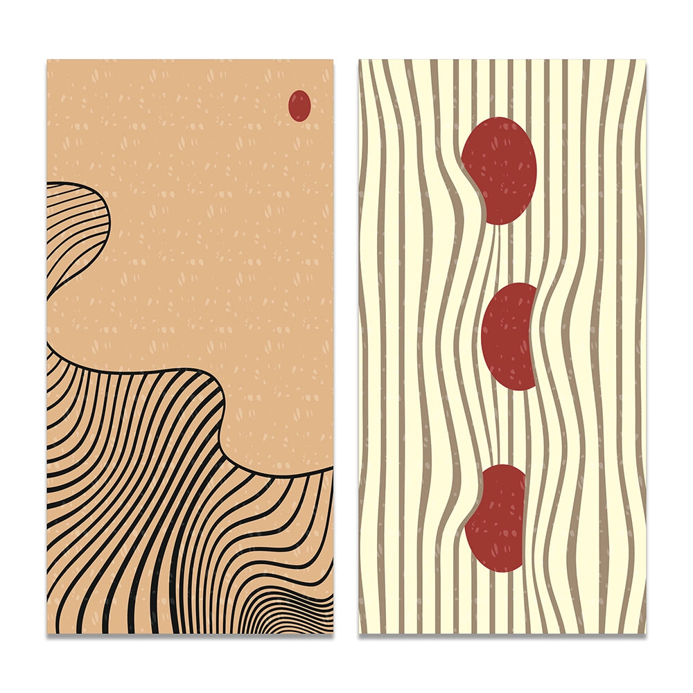 Abstract Canvas Wall Art - Retro Japanese Minimal Geometric Typography II - 2 Pieces