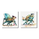 Traditional Wall Art Set - Turtle Laying On A Beach Chair With Sunglasses - 2 Pieces