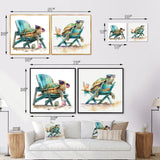 Traditional Wall Art Set - Turtle Laying On A Beach Chair With Sunglasses - 2 Pieces