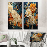 Modern Wall Art Canvas Set - Orange Teal Botanical Whirlwind - 2 Pieces