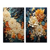Modern Wall Art Canvas Set - Orange Teal Botanical Whirlwind - 2 Pieces