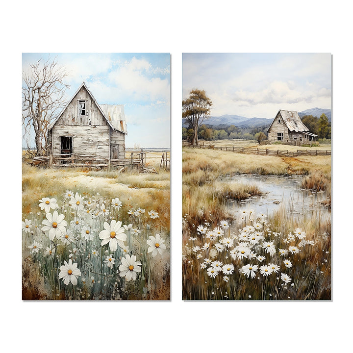 Farm Wall Art Canvas Set - Farmhouse Quiet Retreat II - 2 Pieces