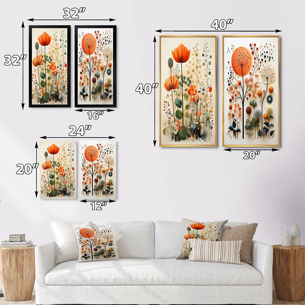 Modern Canvas Wall Art Set of 2 - Colorful Botanical Pointillism