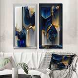 Abstract Marble Canvas Wall Art - Abstract Geode Gold And Blue Marble Shape - 2 Pieces