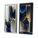 Abstract Marble Canvas Wall Art - Abstract Geode Gold And Blue Marble Shape - 2 Pieces