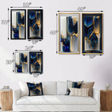 Abstract Marble Canvas Wall Art - Abstract Geode Gold And Blue Marble Shape - 2 Pieces