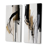 Abstract Canvas Wall Art Set of 2- Black, White And Gold Expression I