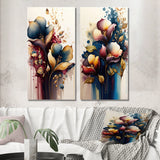 Traditional Multi Panel Canvas Wall Art - Blue And Burgundy Cally Lily Bouquet II