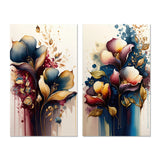 Traditional Multi Panel Canvas Wall Art - Blue And Burgundy Cally Lily Bouquet II