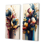 Traditional Multi Panel Canvas Wall Art - Blue And Burgundy Cally Lily Bouquet II