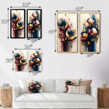 Traditional Multi Panel Canvas Wall Art - Blue And Burgundy Cally Lily Bouquet II