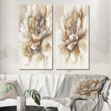 Floral Canvas Wall Art - Single Beige Flower - 2 Pieces