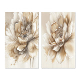 Floral Canvas Wall Art - Single Beige Flower - 2 Pieces