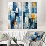 Abstract Shapes Multi Panel Canvas Wall Art - Cerulean Cubism Shapes