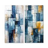 Abstract Shapes Multi Panel Canvas Wall Art - Cerulean Cubism Shapes
