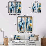 Abstract Shapes Multi Panel Canvas Wall Art - Cerulean Cubism Shapes