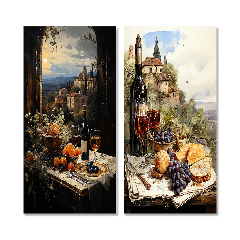 Traditional Wall Art Canvas Set - Italian Wine Savory Journey - 2 Pieces
