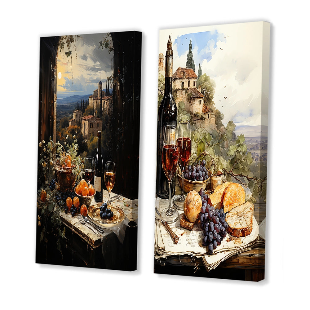 Traditional Wall Art Canvas Set - Italian Wine Savory Journey - 2 Pieces