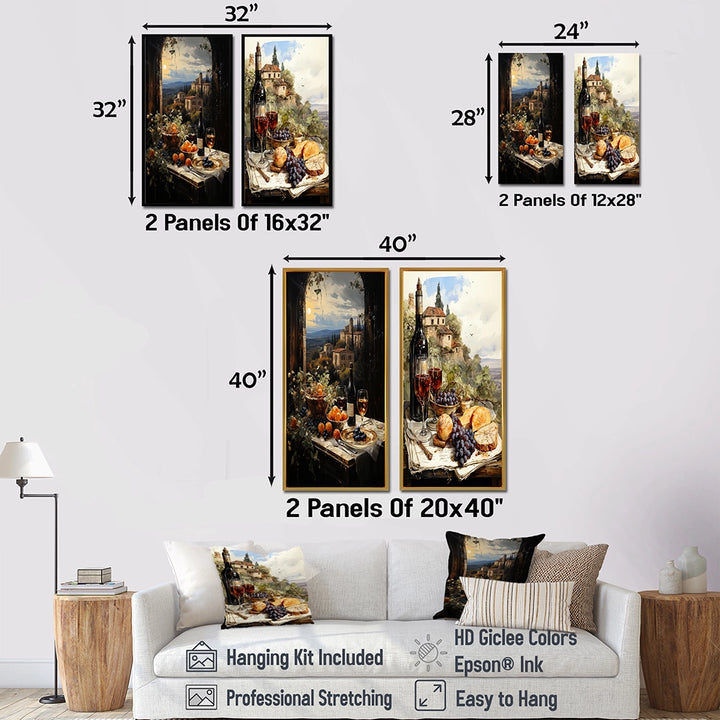 Traditional Wall Art Canvas Set - Italian Wine Savory Journey - 2 Pieces