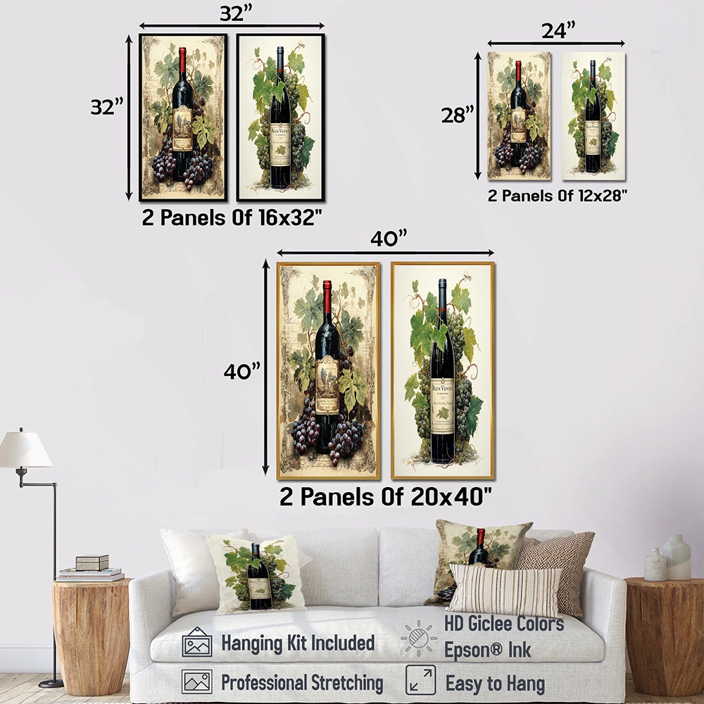 France Wall Art Canvas Set - French Red Wine Bordeaux Bounty - 2 Pieces