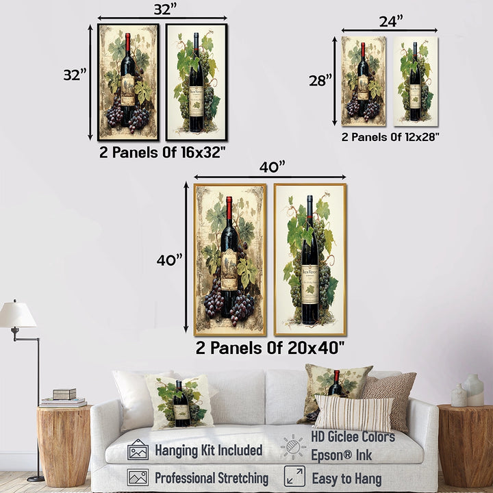 France Wall Art Canvas Set - French Red Wine Bordeaux Bounty - 2 Pieces