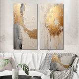 Modern Canvas Wall Art Set of 2 - Gold And Beige Paint Fusion
