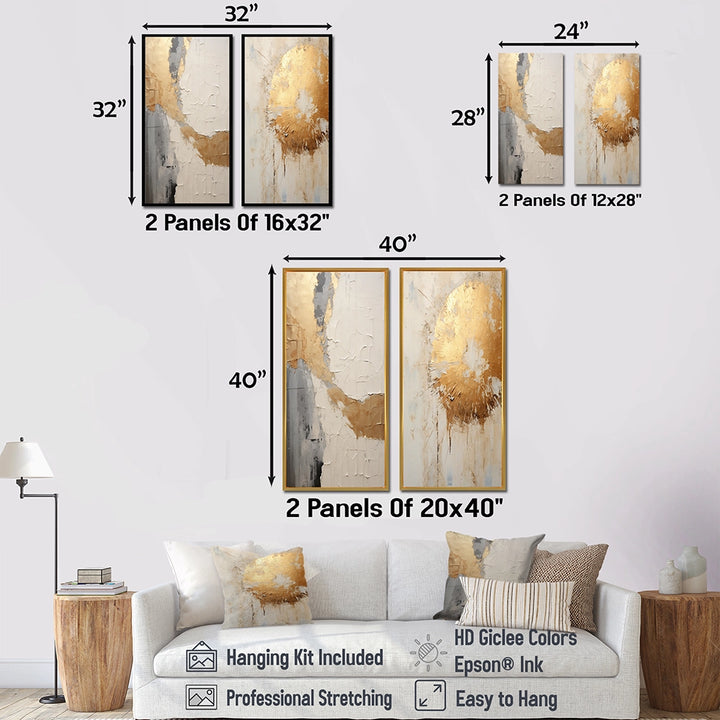 Modern Canvas Wall Art Set of 2 - Gold And Beige Paint Fusion