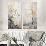 Forest River Canvas Wall Art Set of 2- Minimalism Calm River Forest