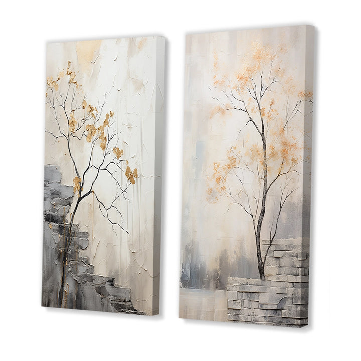 Forest River Canvas Wall Art Set of 2- Minimalism Calm River Forest