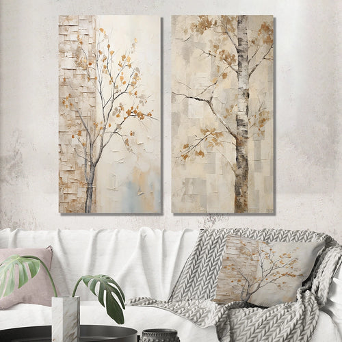 Traditional Wall Art Set - Minimalism Beige Sycamore Tree Solitude - 2 Pieces