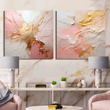 Abstract Painting Wall Art Set - Gold And Pink Paint Fusion - 2 Pieces