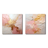 Abstract Painting Wall Art Set - Gold And Pink Paint Fusion - 2 Pieces
