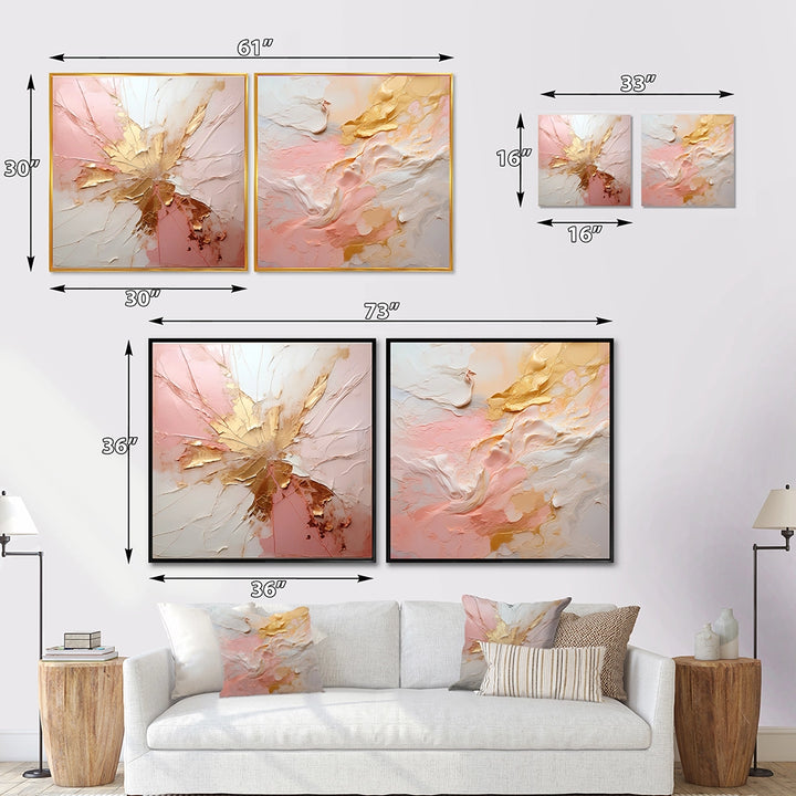 Abstract Painting Wall Art Set - Gold And Pink Paint Fusion - 2 Pieces