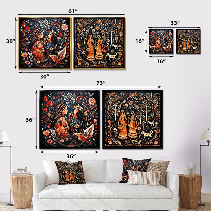 Indian Art Wall Art Set - Indian Art Rajasthani Folklore Tales I - 2 Pieces