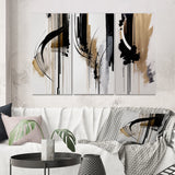 Modern Multi Panel Canvas Wall Art - Black, White And Gold Expression