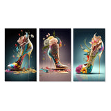 Fashion Multi Panel Canvas Wall Art - Gold Floral High Heel Shoes
