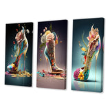 Fashion Multi Panel Canvas Wall Art - Gold Floral High Heel Shoes