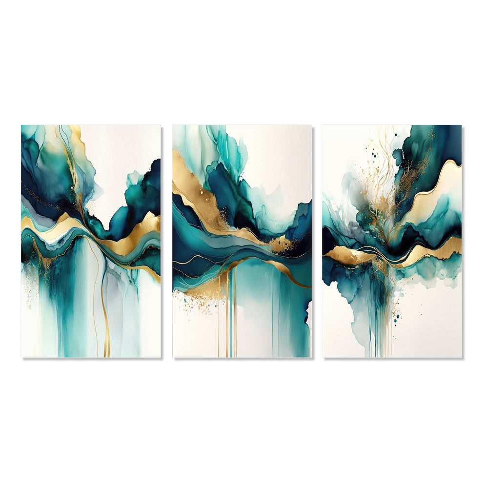 Teal And Gold Abstract Expression - Multi-Panels