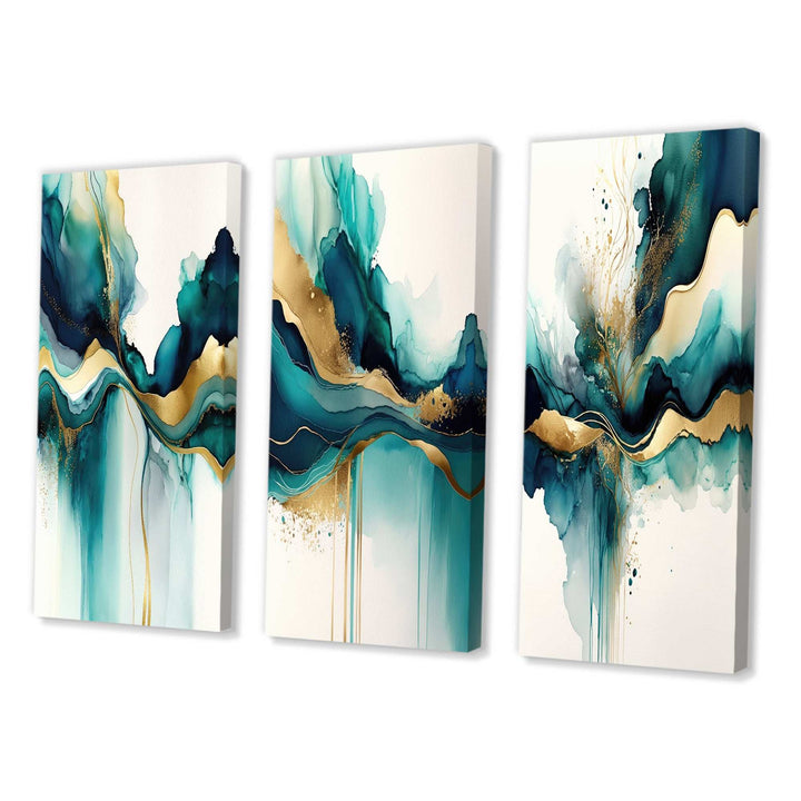 Teal And Gold Abstract Expression - Multi-Panels