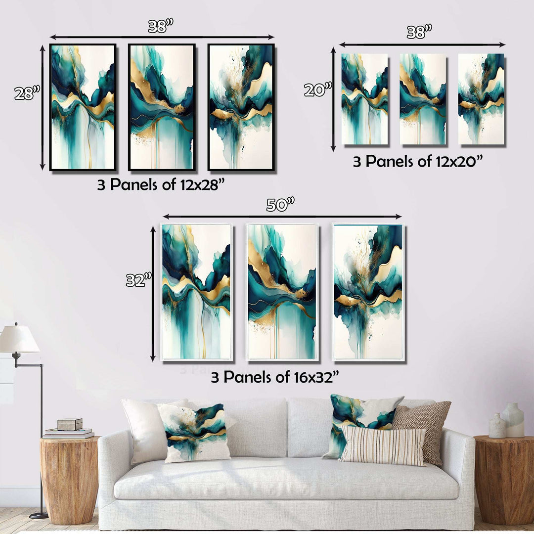Teal And Gold Abstract Expression - Multi-Panels