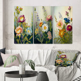 Traditional Canvas Wall Art Set - Painted Blossoming Wildflowers - 3 Pieces